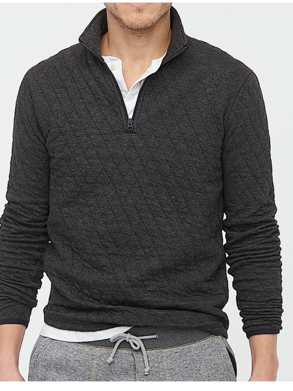 J.Crew Quilted half zip pullover Heather Charcoal Black  in Size M